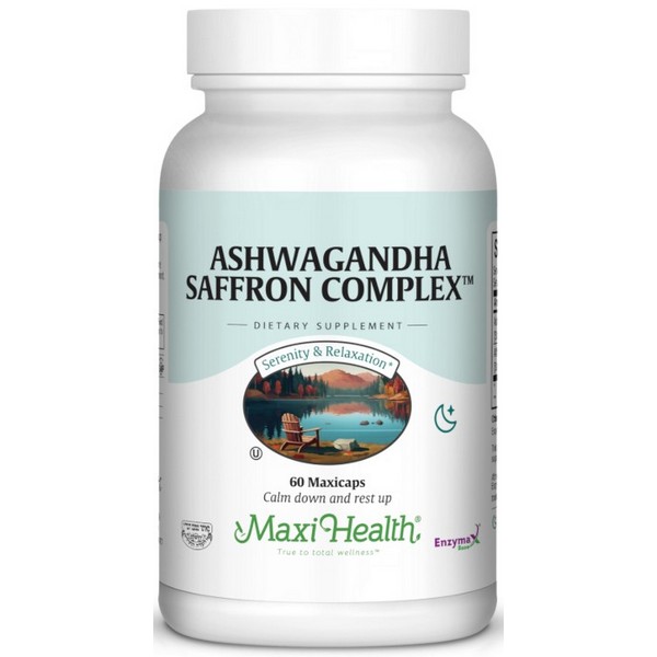 Maxi Health Ashwagandha Saffron Complex 60 Capsules Kosher Stress Support Supplement